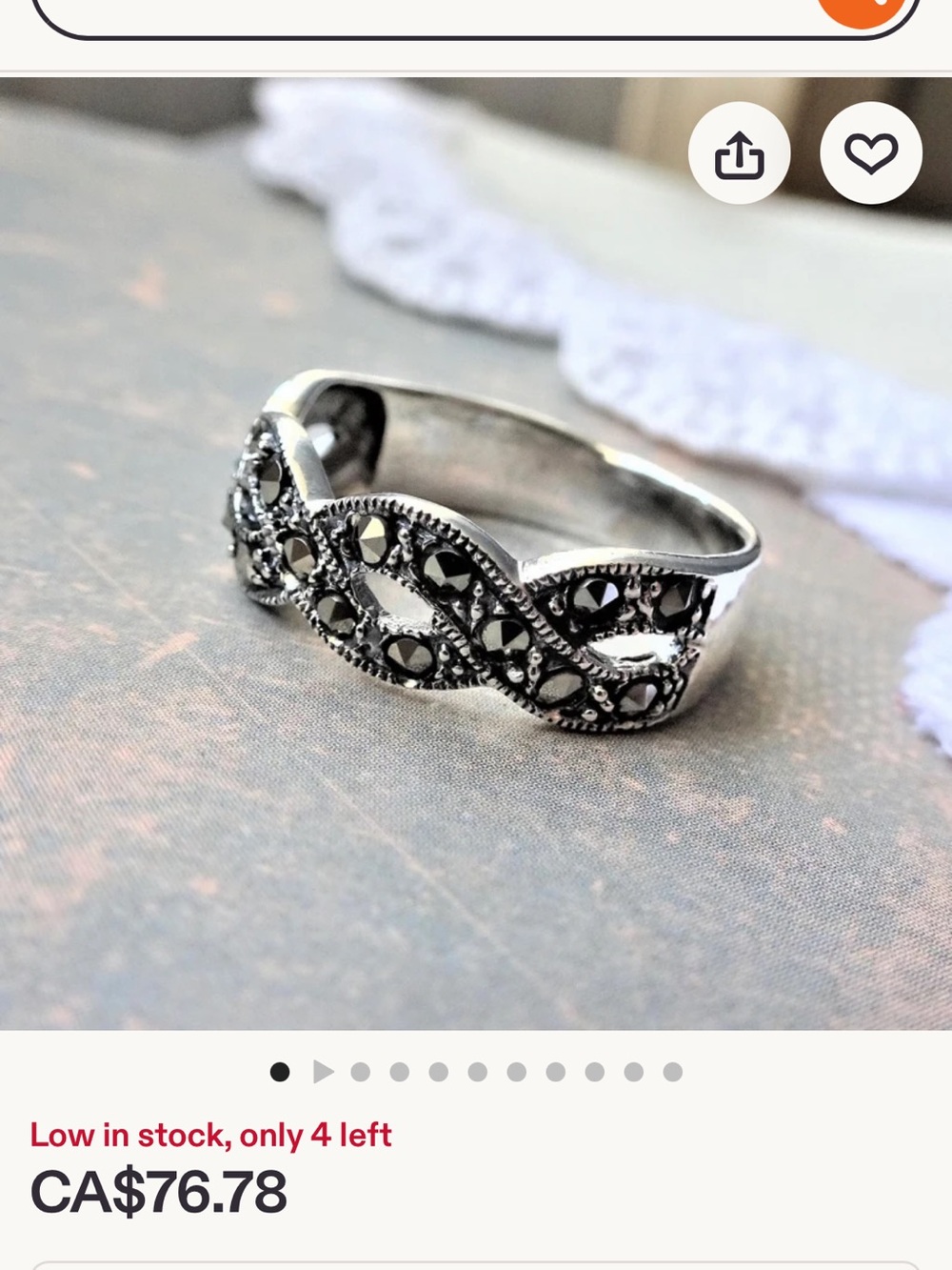 Sterling silver and marcasite stones ring
